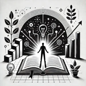 A black-and-white minimalist illustration depicting the concept of deep learning—a person explaining an idea to another person, symbolizing the power of teaching as a learning tool.